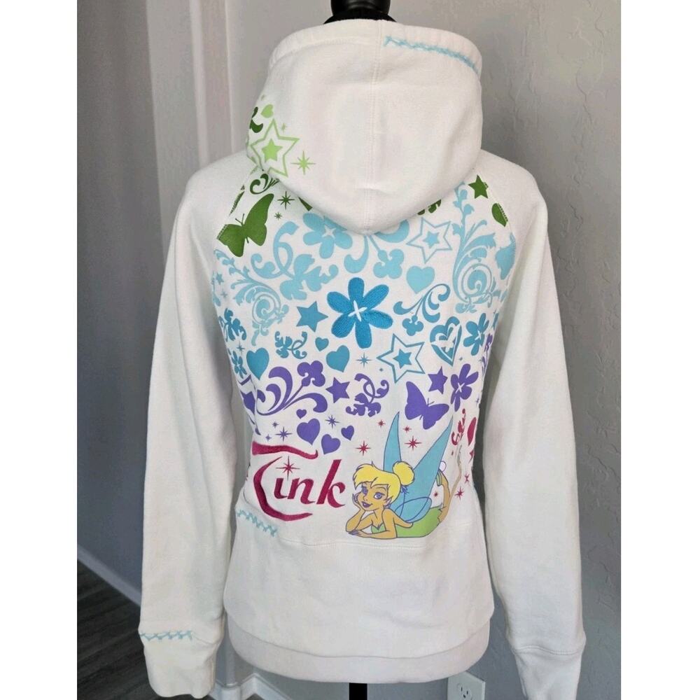 Y2K Tinkerbell Disneyland Resort Tattoo Tink Full Zip White Hoodie Jacket Sz M